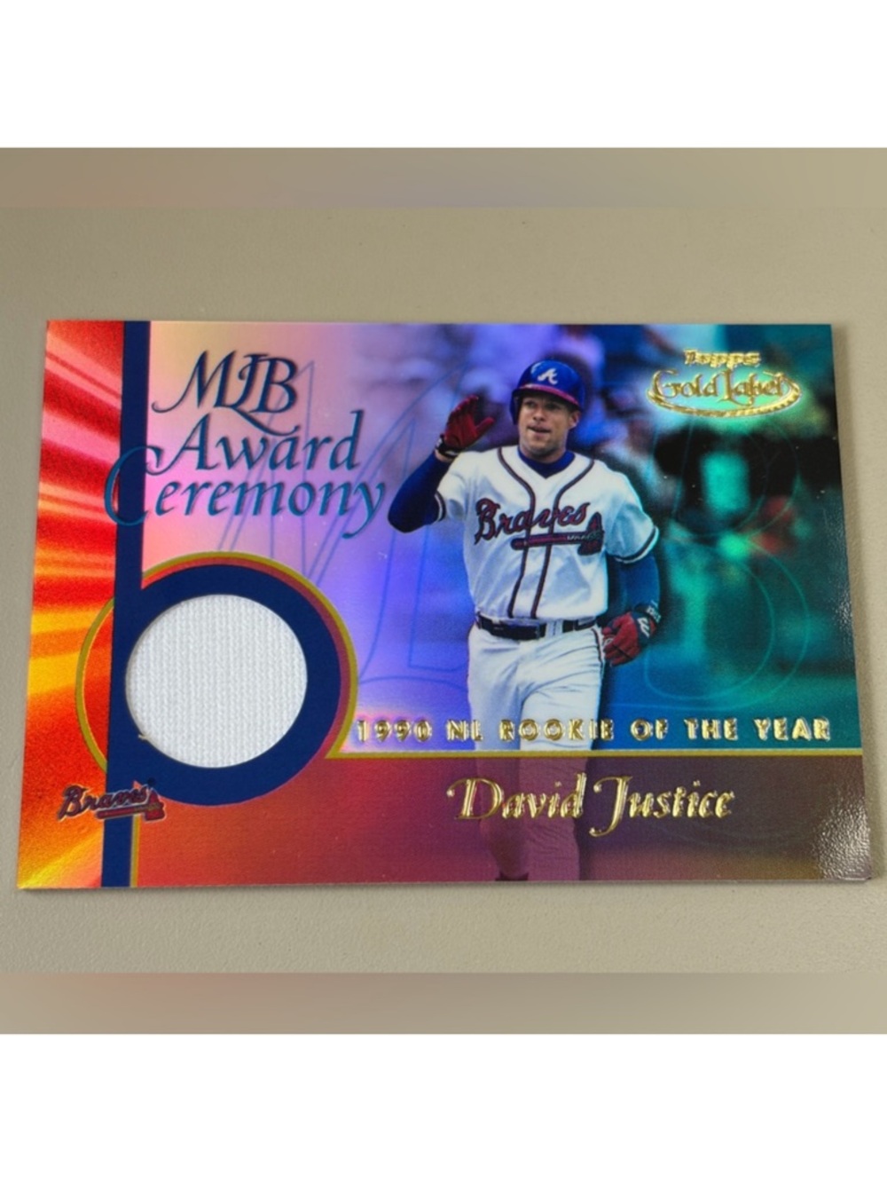 David Justice 2001 Topps Gold Label Game Worm Relic Jersey Baseball Card